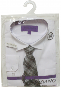 BOYS DRESSY SHIRT & TIE (LONG SLEEVE) WHT/BLACK